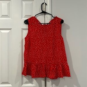 NWT Cooper St Australia Ruffle Hem Top Red White Dot Size M